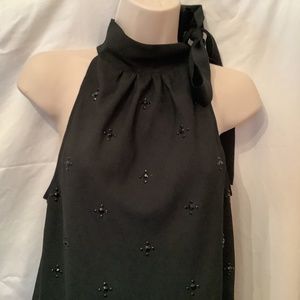 New York & Co. Black cold shoulder tank blouse with tie